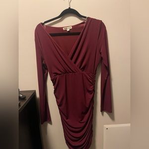 Wine Bodycon Ruched Dress